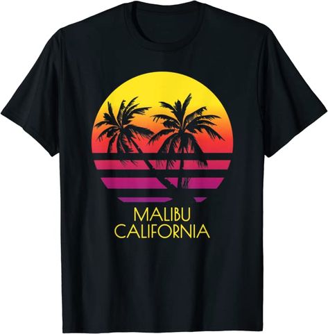 Malibu California Westcoast USA Sunset Palm Trees T-Shirt Sunset Palm Trees, Florida Sunset, Sanibel Island Florida, Family Beach Trip, Laguna Beach California, Beach T Shirt, Miami Beach Florida, Malibu California, Tree Graphic