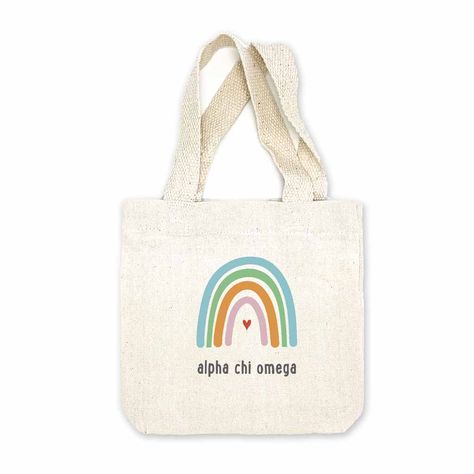 Sorority greek name printed with rainbow design on natural canvas mini tote gift bag. Delta Gamma Designs, Delta Gamma Sorority, Alpha Phi Sorority, Delta Zeta Sorority, Kappa Delta Sorority, Alpha Designs, Sigma Delta Tau, Delta Sorority, Bleach Product