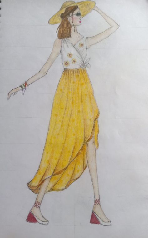 Try this sunflower themed outfit in your vacations Sunflower Dress Drawing, Sunflower Theme, Butterfly Fashion, Sunflower Dress, Theme Dress, Dress Drawing, Themed Outfits, Summer Sun, Western Outfits