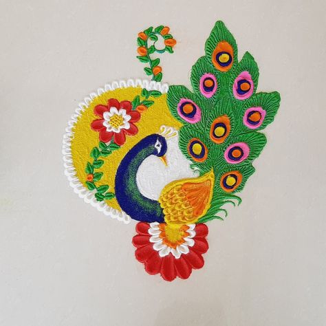 Nemali muggulu Deepavali Rangoli, Peacock Rangoli Designs, Peacock Kolam, Rangoli For Diwali, Designs Rangoli, Peacock Rangoli, Latest Rangoli, Special Rangoli, Rangoli Designs