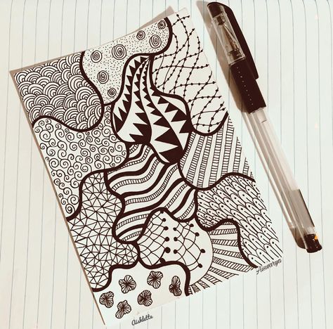 Batik Simple, Artline Drawing, Modele Zentangle, Doodle Diary, Zen Doodle Patterns, Black Canvas Paintings, Mandela Art, Zen Tangle, Mandala Art Therapy