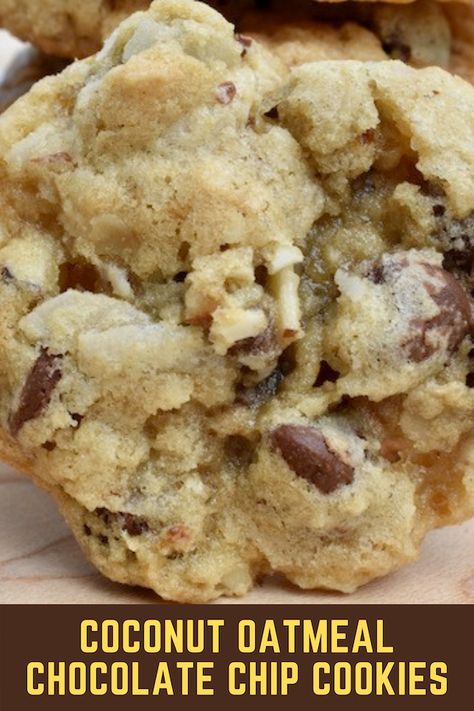 Chocolate Chip Coconut Cookies Recipes, Coconut Chocolate Chip Bars, Oatmeal Coconut Chocolate Chip Cookies, Chocolate Chip Deserts, Oatmeal Peanut Butter Chocolate Chip Cookies, Oatmeal Desserts, Jane Patisserie, Chocolate Chip Coconut Cookies, Coconut Pecan Cookies