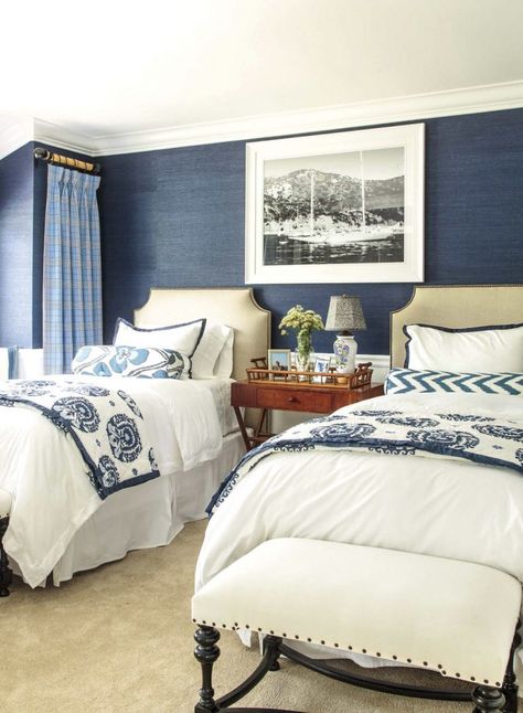 A British Colonial Cottage. See more at cottagesandbungalowsmag.com #cottagesandbungalows #britishcolonial #britishcolonialstyle #hometour #homedecor #cottagestyle #interiordesign #blue Modern British Colonial, British Colonial Bedroom, Colonial Style Bedroom, British West Indies Style, Colonial Bedroom, Blue And White Decor, Colonial Cottage, West Indies Style, British Colonial Decor