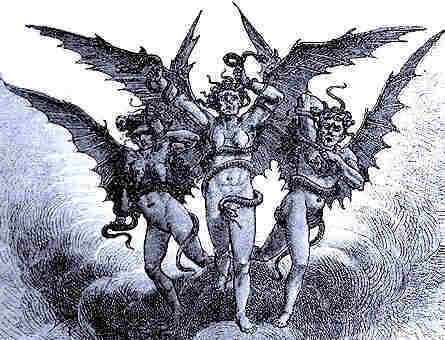 The Furies aka the Erinyes Picture of Furies: Aglaia, Thalia, and Euphrosyne Snake Goddess, Karen Blixen, Greek Mythology Gods, Edward Gorey, Dorothy Parker, Three Women, Greek And Roman Mythology, Dusty Miller, Roman Mythology