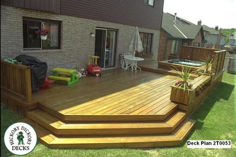 Backyard Transformation, Low Deck, Yard Diy, Patio Layout, Hot Tub Deck, Hot Tub Backyard, Patio Deck Designs, Wooden Deck, Deck Designs Backyard