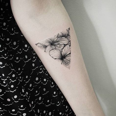 Floral Triangle Tattoo by Vitaly Kazantsev Acab Tattoo, Triangle Tattoo Meaning, Triangle Tattoos, Trendy Tattoos, Beauty Tattoos, Best Tattoo, Forearm Tattoos, First Tattoo, Mini Tattoos