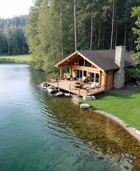 Lakeside Log Home Shed Tiny Home, Boat House Interior, Waterfront Cabins, Lake Side, Fairytale Cottage, Dream Cottage, Castle House, Tiny Cabin, Log Cabin Homes