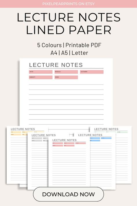 This lecture notes template is the perfect printable to help you effectively manage your time and study while at school or college. Get your lecture notes organized and increase your productivity which is key for any student! Ideal for any student starting college or university #printable #lecture #notes #notetaking #study #organization #lined #blank #student #school #college #university Lecture Notes Template, Note Taking College, College Lectures, Starting College, Note Taking Tips, Notes Printable, Printable Lined Paper, Lecture Notes, Manage Your Time