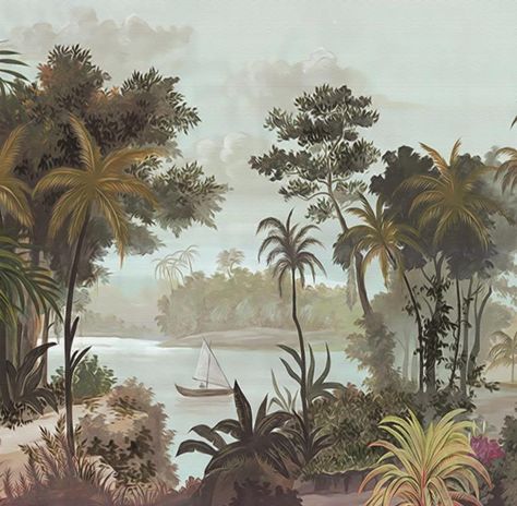 Oil Painting Tropical Rainforest Coconut Palm Forest | Etsy Ananbo Wallpaper, Panoramic Wallpaper, British Colonial Decor, Sepia Color, Forest Wall Mural, Paris Images, Purpose Driven, Forest Wallpaper, Tropical Rainforest