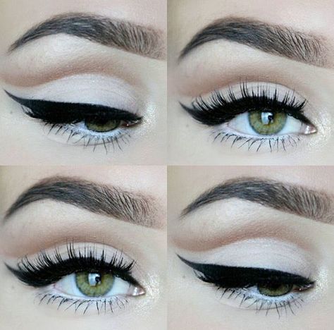 Maquillaje Cut Crease, Cut Crease Hooded Eyes, Soft Cut Crease, Winged Liner Makeup, Maquillage Yeux Cut Crease, Cut Crease Eyeshadow, Green Eyeliner, Cut Crease Eye, Soft Cut