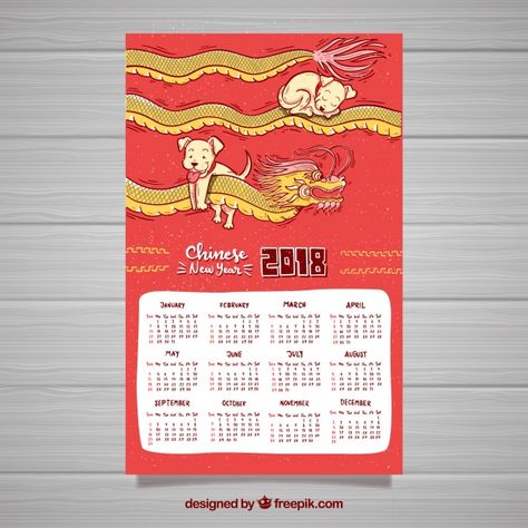 Chinese New Year Calendar, New Year Calendar, Calendar Download, Year Calendar, Vector Hand, Chinese New Year, Brand Identity, Graphic Resources, Hand Drawn