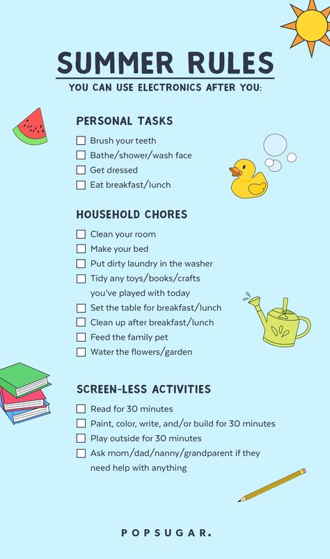 Screen Time Rules Printable, Kids Summer Schedule, Summer Rules, Screen Time Rules, Rules For Kids, Summer Schedule, Chores For Kids, Summer Activities For Kids, Summer Break