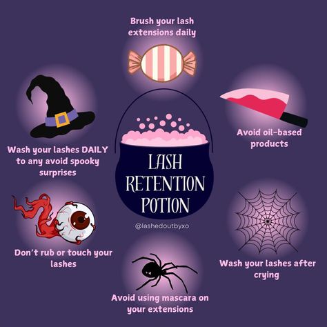 🧙‍♀️✨ Ready to brew the perfect potion for lash retention? 🧪 Keep your extensions looking spooky good with these easy tips! 👻 🎃 Brush daily for that fluttery finish 🧼 Wash those lashes daily (no spooky surprises here!) 💧 Avoid oil-based products (oil + lashes = scary combo) 😢 Don’t forget to cleanse after crying 👁️ Hands off—no rubbing those precious lashes! 👻 Mascara on extensions? That’s a nightmare—just avoid it! Keep your lashes bewitching all season long with these sim... Lash Retention, Lash Sets, Lashes Mascara, For Lash, A Nightmare, Touching You, Lash Extensions, Lashes