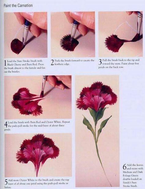 How to handpainted a carnation How To Paint Flowers, Paint Flowers, Charcoal Drawings, Art Instructions, Tole Painting, Painting Lessons, Folk Art Painting, Learn To Paint, How To Paint