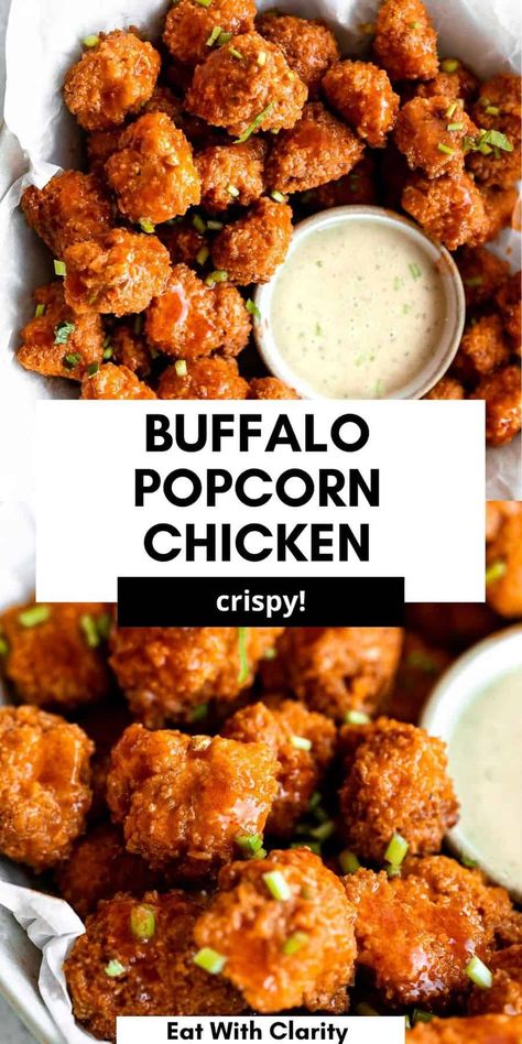 Game Day Food Dairy Free, Easy Buffalo Chicken Bites, Airfryer Popcorn Chicken, Football Air Fryer Recipes, Air Fried Buffalo Chicken Bites, Popcorn Chicken Recipe Air Fryer, Buffalo Chicken Nuggets Air Fryer, Healthy Popcorn Chicken, Air Fryer Football Food