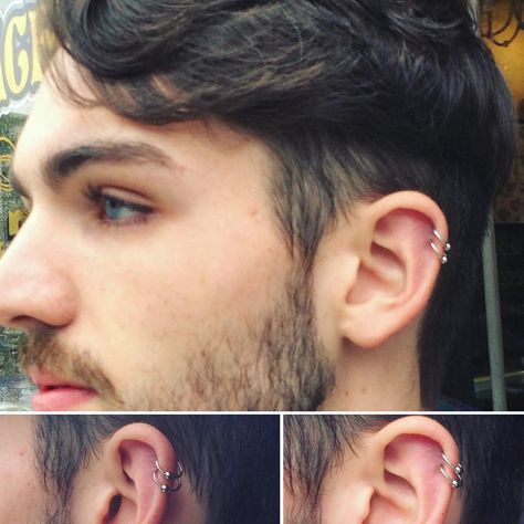 Double helix done @gracelandtattoo by @victoriamod_ #gracelandtattoo #double #helix #piercing #wappingersfalls #hudsonvalley #newyork Helix Piercing Men, Graceland Tattoo, Double Helix Piercings, Triple Helix Piercing, Piercing Men, Double Helix Piercing, Triple Helix, Men's Piercings, Helix Piercings