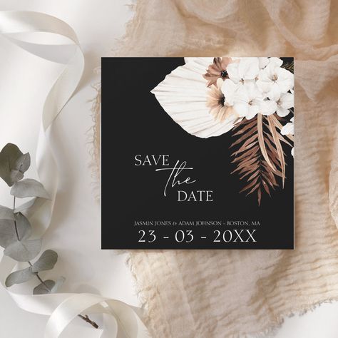 White Pampas Grass Wedding, Brown Wedding Themes, Brown Pampas, Midnight Blue Wedding, White Pampas, Rustic Wedding Save The Dates, Pampas Grass Wedding, Modern Gothic, Unique Save The Dates