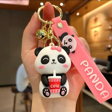 This Is An Adorable Panda Key Fob Purse Charm Panda Drinking His Cola Panda Things, Panda Pink, Panda Items, Panda Charm, Cartoon Panda, Backpack Charm, Key Bag, Ring Bag, Pink Purse