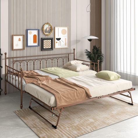 PRICES MAY VARY. 🎁Space Saving Daybed with Trundle Pop Up🎁The trundle bed twin can double the size of day bed to offer larger space to use. Pull the trundle beds out and let it stand, it has the same height of daybeds. This daybed trundle provides more ways to meet different needs in life, and is a good helper for saving space in your family. 🎄Sturdy Twin Daybed with Trundle🎄The daybeds with trundle constructed with heavy duty steel, provides great support and better weight capacity. Upper d Daybed With Pop Up Trundle, Trundle Bed Twin, Sofa Bed For Kids, Day Bed With Trundle, Pop Up Trundle Bed, Metal Daybed With Trundle, Pop Up Trundle, Trundle Bed Frame, Twin Daybed With Trundle