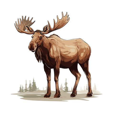 Cute moose vector cartoon art illustrati... | Premium Vector #Freepik #vector #vector-illustrations #animal-vector #cute-animal #icon-illustrations Cartoon Moose Painting, Moose Character Design, How To Draw A Moose, Elk Illustration, Moose Drawing, Cartoon Moose, Moose Cartoon, Moose Clipart, Moose Illustration