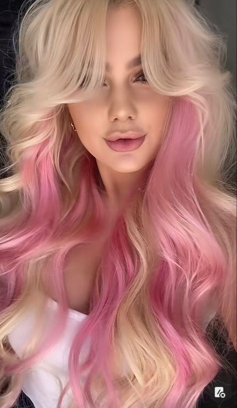 Pink Peekaboo Hair, Pink Hair Highlights, Light Pink Hair, Pink Blonde Hair, Pink Hair Dye, Peekaboo Hair, Blonde With Pink, Dyed Hair Inspiration, Hair Streaks