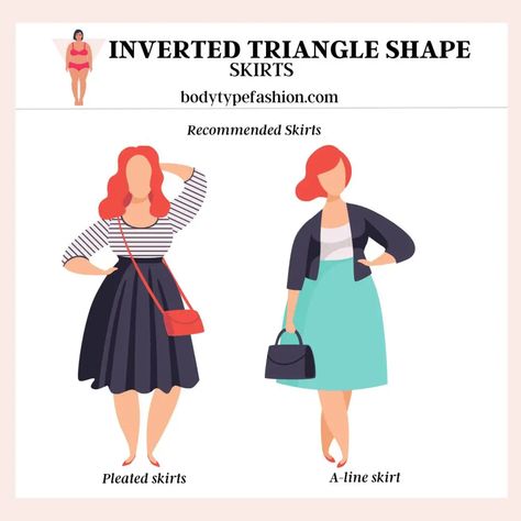 Plus Size Inverted Triangle, Inverted Triangle Body Shape Outfits, Inverted Triangle Fashion, Triangle Body Shape Outfits, Apple Body Shape Fashion, A Line Skirt Outfits, Body Shape Guide, Inverted Triangle Outfits, Apple Shape Fashion