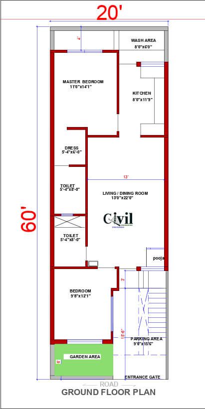 20x60 Home Plan-1200 SQFT Exterior Design - Engineering Discoveries 20x60 West Facing House Plans, 20×55 House Plan, 2bhk Plan, Small House Design Floor Plan, Dr Rajkumar, 60 House, One Floor House Plans, 20x30 House Plans, 20x40 House Plans