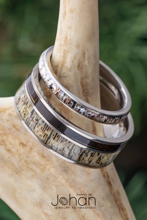 Deer Antler and Wood Wedding Ring Set Deer Antler Wedding Rings, Deer Antler Wedding Band, Deer Antler Wedding, Antler Rings, Deer Rings, Antler Wedding Rings, Antler Wedding Band, Deer Antler Ring, Wood Engagement Ring