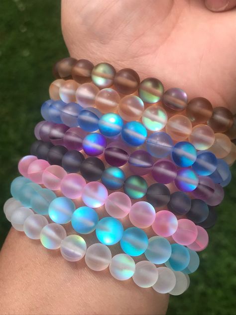 Spiritual Glass Bracelets With Colorful Beads, Adjustable Iridescent Bracelets With 8mm Beads, Iridescent Bracelets With 8mm Beads, Spiritual Hand-strung Glass Bracelets, Mermaid Glass Bracelet, Afro Jewelry, Glass Bracelets, Girly Bracelets, Bracelets Etsy