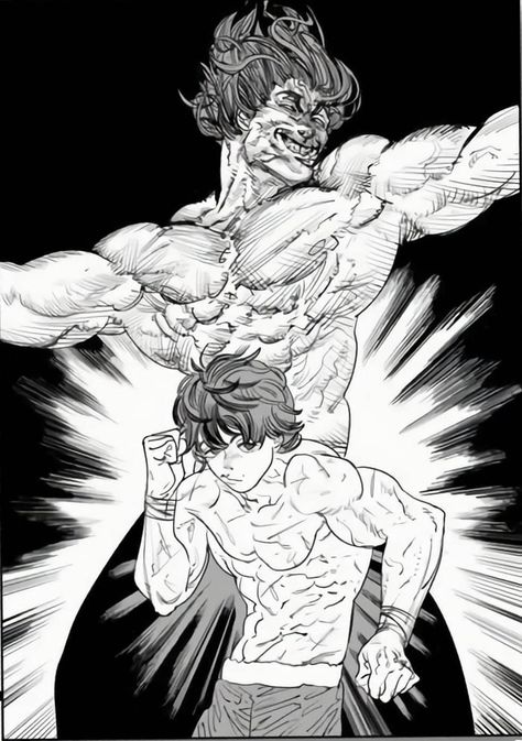 Yujiro and Baki by Tatsuki Fujimoto Ichigo Kurosaki Wallpaper, Martial Arts Manga, Tatsuki Fujimoto, Arte Sketchbook, Anime Sketch, Funky Art, Art Reference Poses, 그림 그리기, Anime Character Design