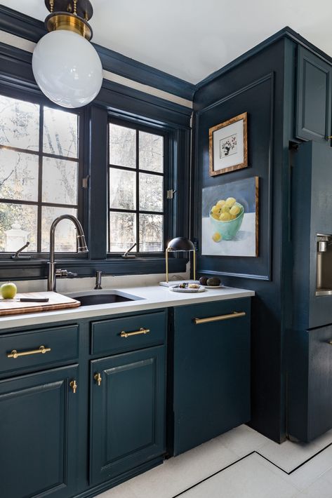 Hague Blue Cabinets, Decore Aesthetic, Hague Blue Kitchen, Jeweled Interiors, Dragon Cave, Blue Cabinet, Hague Blue, Kitchen Updates, Marble Floors