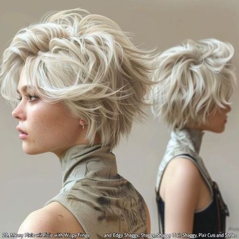 Short haircuts ideas Tousled Pixie Haircut, Short Wispy Haircuts, Edgy Pixie Hair, Pixie Hair Cuts, Hair Cuts And Styles, Edgy Pixie Hairstyles, Cheveux Courts Funky, Wispy Fringe, Messy Pixie Haircut