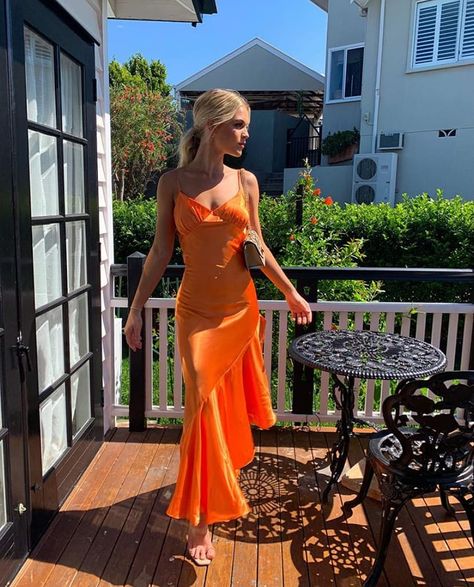 HIGH STREET RUNWAY APP on Instagram: “The Line by K Allegra Dress 🧡 ​​​​Book now via the High Street Runway app. Use the app's search bar to find this look and thousands of…” Trending Formal Dresses, Orange Formal Dresses, Orange Prom Dress, Prom Dress V Neck, Mermaid Party Dress, Aso Ebi Dresses, Orange Prom Dresses, Silk Prom Dress, Bridesmaids Dress