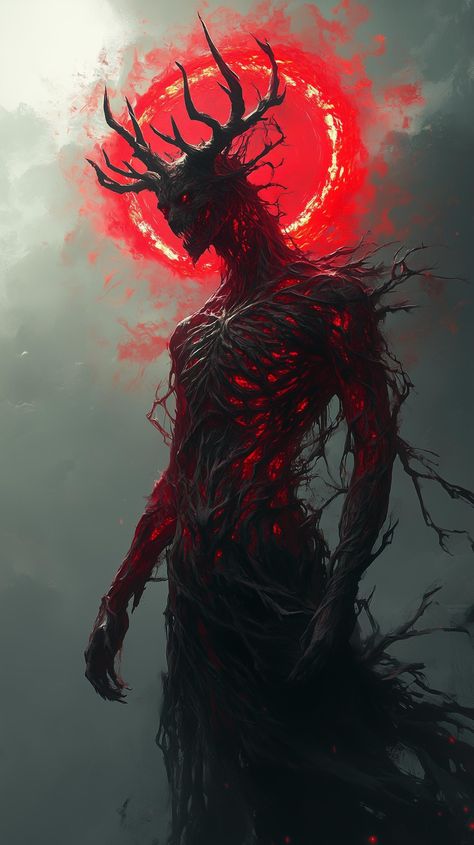 🩸 The Awakening of the Scarlet King 🩸In the abyss where light merges with shadows, he rises. The Scarlet King, an entity born of chaos, adorned with twisted branches and veins pulsing with crimson energy. A symbol of terror and power, his presence consumes the very essence of fear. 🌑✨Can you feel the darkness approaching?#DigitalArt #Demons #DarkArt #DarkFantasy #HorrorArt #ScarletKing #FantasyArt Shadow Entity Art, Dark Creatures Shadows, Abyss Monster, Monster Art Drawing, Chaos King, Shadow God, Scarlet King, Demon Creature, Creepy Demon