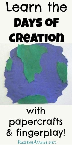 Learn the Days of Creation with Papercrafts & Fingerplay - a family favorite! | RaisingArrows.net Mfw Kindergarten, Genesis Creation, Creation Activities, Kids Church Activities, Raising Arrows, Preschool Bible Lessons, Creation Science, Days Of Creation, Preschool Bible