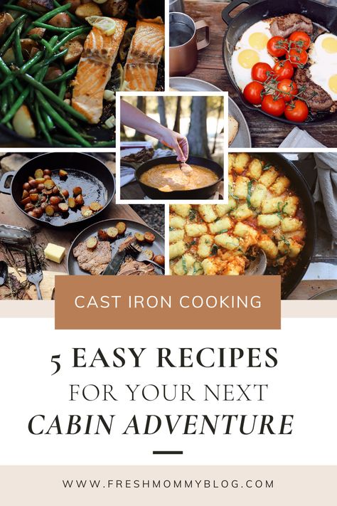 Cabin cooking with 5 delicious cast iron recipes to try on your next cabin trip! Cool camping ideas. Camping dinner ideas. Ideas for camping dinners. Easy Cast Iron Recipes, Camping Dinner Ideas, Shake Recipes Healthy, Cool Camping Ideas, Pork Steak Recipe, Iron Recipes, Cabin Trip, Tilapia Recipes, Cast Iron Recipes