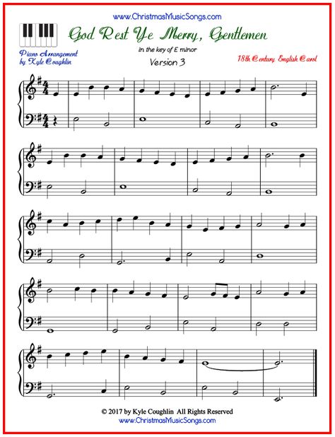 Christmas Concert Ideas, Christmas Piano Sheet Music, Merry Gentlemen, God Rest Ye Merry Gentlemen, Keyboard Lessons, Piano Beginner, Christmas Sheet Music, Music Practice, Easy Piano Sheet Music