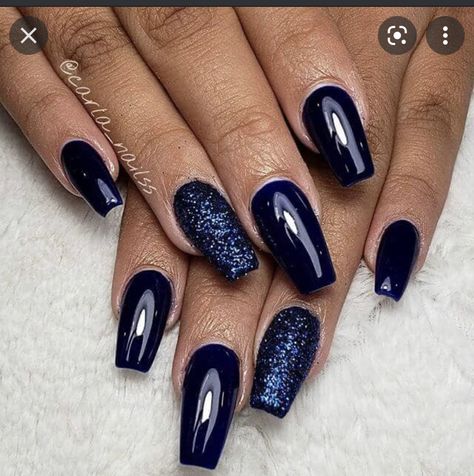 Nail Designs With Blue, Black And Blue Nails, Yass Queen, Blue And Silver Nails, Blue Nail Color, Navy Nails, Navy Blue Nails, Glitter Accent Nails, Sky Nails