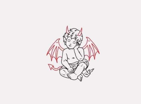 Cute Demon Tattoo, Devil Tattoo Men, Tattoo Angel And Devil, Mor Tattoo, Devil And Angel Tattoo, Angel And Devil Tattoo, Mens Butterfly Tattoo, Angel Devil Tattoo, Cupid Tattoo