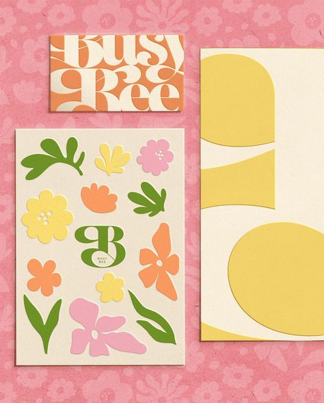 Full Brand Reveal for Busy Bee - A retail Floral and Gift Boutique based in Monroe 💐 Debbie wanted some bold and fresh look that reflects the brand personality. I was given a brand logo and were told to work from there. I designed alternative logos along with full brand imagery that is bright and happy using playful colours like lemony yellow and bubble pink 💛💗💚🧡 The floral imagery is hand drawn by me. 🌸 This has been such a gorgeous brief to design for so far! 💕Let me know what you think o... Happy Graphic Design, Logo Flor, Yellow Branding, Brand Reveal, Free Business Logo, Playful Branding, Logo Design Inspiration Vintage, Logo Design Examples, Florist Logo