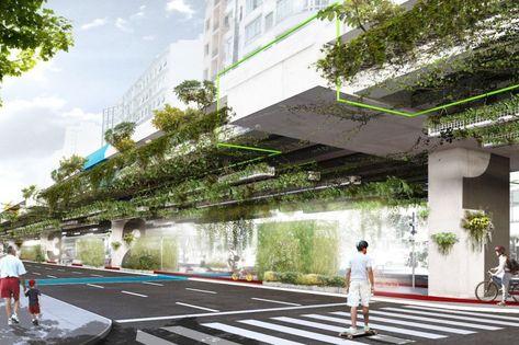 Gorgeous Hanging Garden Would Turn Highway Underpass Into Pedestrian Park - Curbed Highway Architecture, San Paolo, Landscape And Urbanism, Garden Architecture, Bridge Design, Urban Architecture, Street Design, Urban Spaces, Hanging Garden