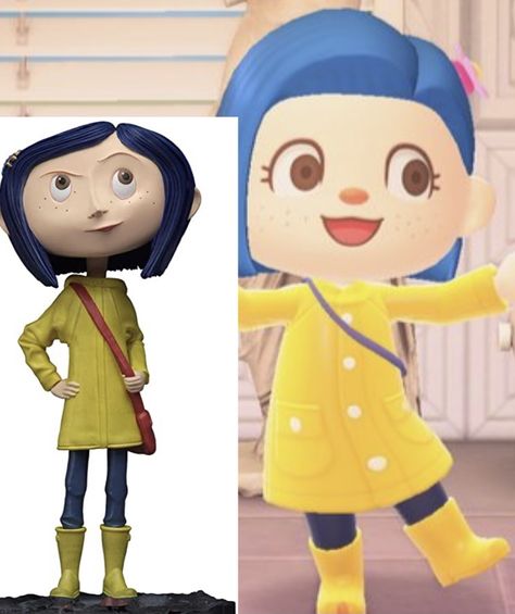 Coraline Acnh, Coraline Animal Crossing, Animal Crossing Coralline, Coraline Acnh Island, Halloween Costume Animal Crossing, Celeste Animal Crossing Cosplay, Acnh Halloween Costume Designs, Animal Crossing Characters, Garden Animals