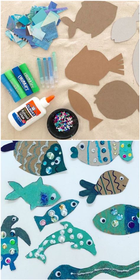 Ocean Activities Preschool, Deco Marine, Cardboard Painting, Mini Diy, Fish Crafts, Preschool Art Activities, Paper Towel Roll Crafts, Beach Crafts, Camping Art