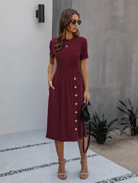 Womens Dresses Casual Midi, Accessories Board, Flounce Hem Dress, Latest Dresses, Midi Dress Style, 60 Fashion, Modest Wear, Belted Shirt Dress, Comfy Dresses