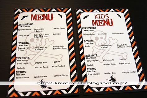 Halloween Dinner Party Menu, Halloween Desserts Scary, Forest Project, Spooky Dinner, Diy Halloween Gifts, Dinner Halloween, Mystery Dinner Party, Halloween Party Decor Diy, Appetizers For Kids