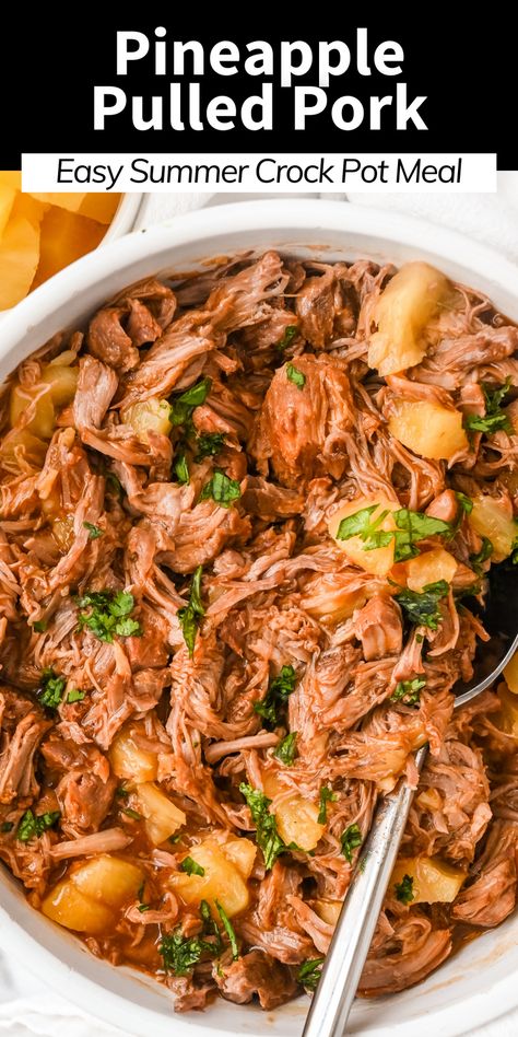 Pineapple pulled pork is one of the best easy and healthy summer crock pot recipes you can make! Just dump the ingredients and go and you will have tender and delicious pork that you can serve on slider buns, in tacos, or in a salad for an easy summer meal. Pulled Pork With Pineapple, Pulled Pork Pineapple, Food Network Pulled Pork, Pulled Pork Dip, Hawaiian Pulled Pork, Bbq Pulled Pork Slow Cooker, Summer Crockpot Recipes, Pork Carnitas Slow Cooker, Pineapple Pork