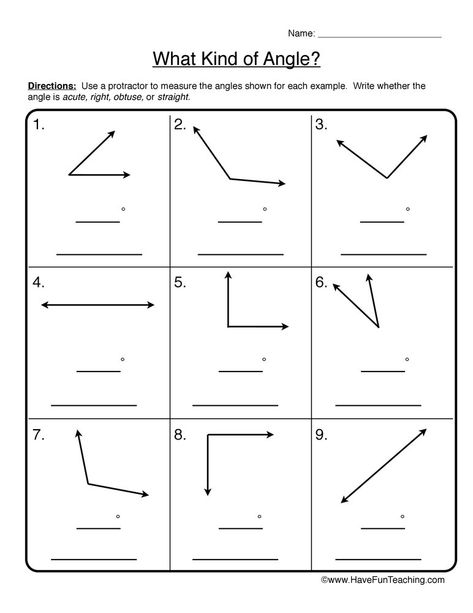 Measuring Angles Worksheet, Pre Algebra Worksheets, Supplementary Angles, Angles Worksheet, Types Of Angles, Elementary Worksheets, Geometry Lessons, Homework Worksheets, Geometry Worksheets