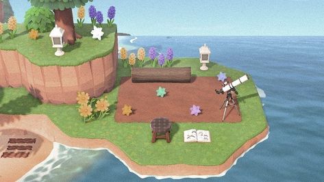 Acnh Telescope Area, Animal Crossing Telescope Area, Acnh Cute Island Inspiration, Acnh Island Inspirations, Animal Crossing Island Inspiration, Ac Ideas, Animal Crossing Guide, Animal Crossing Wild World, Qr Codes Animal Crossing