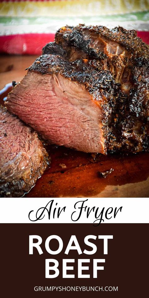 Making a beef roast in the air fryer is one of the best ways to make a tender roast cut. The herb crust is rubbed on the beef with a hot sear and in much less time than it takes in the oven, you have a perfectly cooked roast beef with a crispy herbed crust! Get this air fryer recipe and more at Grumpy's Honeybunch website. Holiday Prime Rib Roast, Air Fryer Roast Beef, Air Fryer Keto Recipes, Easy Roast Beef Recipe, Easy Roast Beef, Air Fryer Recipes Beef, Air Fryer Roast, Air Fryer Keto, Perfect Roast Beef