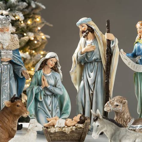 Buy the Glitzhome® Oversized Deluxe Blue Resin Nativity Figurine Set at Michaels. com. The perfect Christmas mantle decoration or shelf arrangement during the holidays. Celebrate%20the%20holidays%20with%20this%20twelve-piece%20set%20of%20oversized%20deluxe%20blue%20resin%20nativity%20figurines%20that%20reflect%20the%20nativity%20of%20Jesus.%20It%20is%20the%20perfect%20Christmas%20mantle%20decoration%20or%20shelf%20arrangement%20for%20your%20home.%3Cbr%20%2F%3E%0A%3Cbr%20%2F%3E%0ADetails%3A%0A%3C Christmas Nativity Scene Display, French Country Christmas Decor, Nativity Scene Display, Nativity Of Jesus, Nativity Scene Sets, Shelf Arrangement, French Country Christmas, Christmas Nativity Set, Blue Christmas Decor